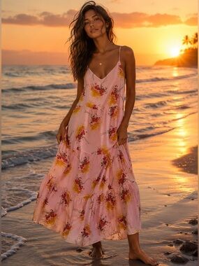 J. CREW Floral Tiered Maxi Dress Floral Sunburst Bouquet Size 12